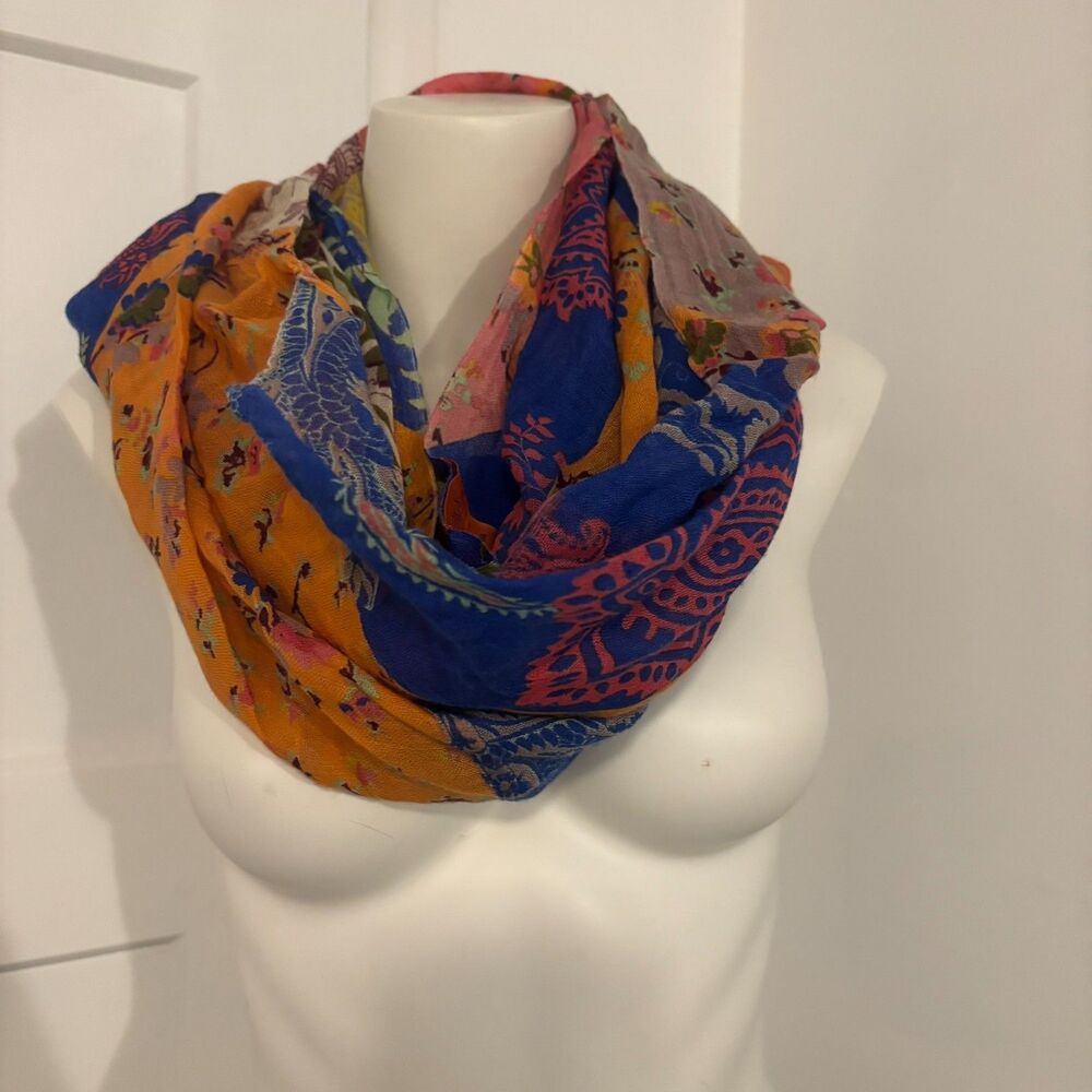 Boho Colorful Vibrant Patchwork Pink Blue Green Orange Lightweight Circle Scarf